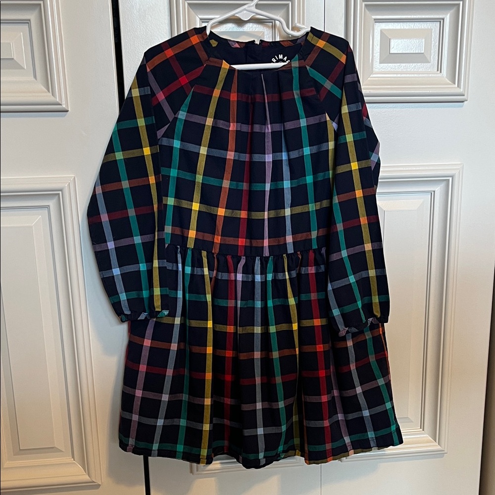 Primary Rainbow Plaid Long-Sleeve Dress - Size 6/7